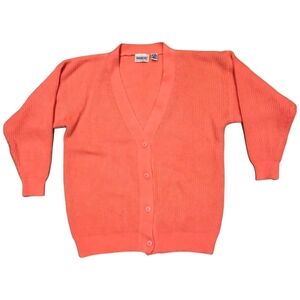 Vintage Perspective Coral Pink Oversized Acrylic V-Neck‎ Cardigan